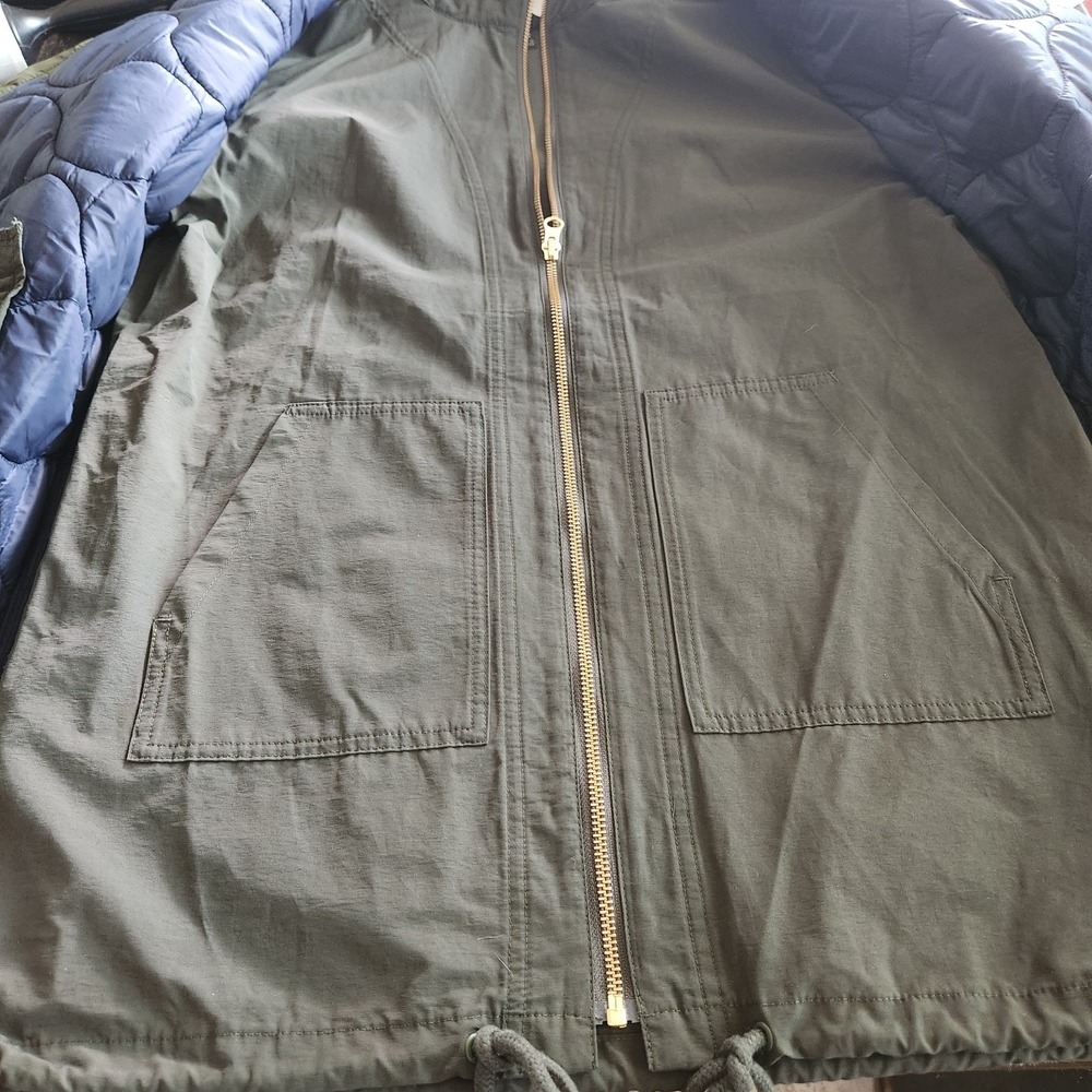J.Crew Military Liner Inspired Quilted Puffer Hooded Size XS Olive Green Layered - Picture 7 of 16